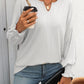 Textured Notched Lantern Sleeve T-Shirt