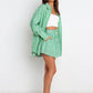 Full Size Striped Dropped Shoulder Shirt and Shorts Set