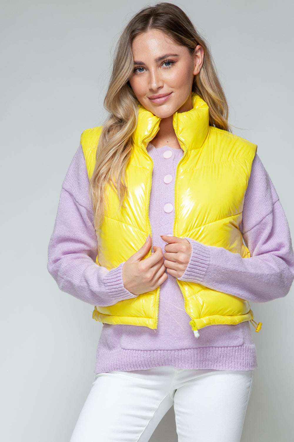 Snobbish Zip Up Turtleneck Shiny Quilted Vest *