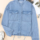 Drawstring Snap Down Denim Jacket with Chest Pockets