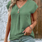 Full Size Decorative Button V-Neck Short Sleeve Blouse