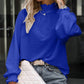 Smocked Frill Mock Neck Long Sleeve Blouse