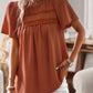 Devine Lace Detail Round Neck Short Sleeve Blouse