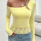 Single Shoulder Long Sleeve Lace T-Shirt