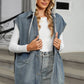 Removable Hood Button Up Cap Sleeve Denim Jacket