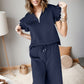 Ruffled Quarter Zip Top and Drawstring Pants Set
