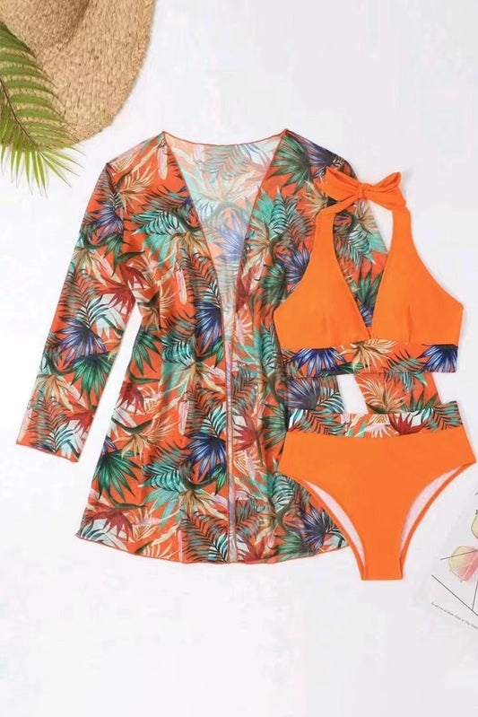 Sandn'Sun Printed Halter Neck Three-Piece Swim Set