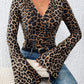 Leopard Surplice Flare Sleeve Top
