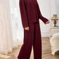 V-Neck Long Sleeve Top and Wide Leg Pants Set