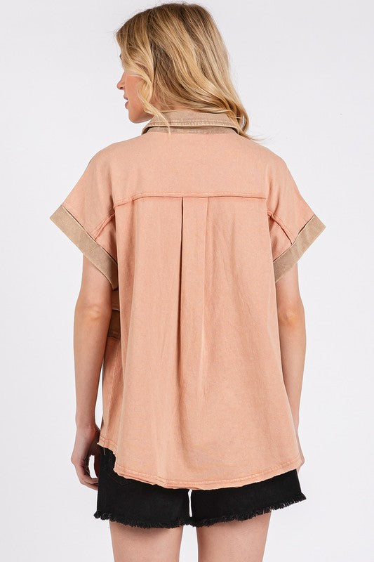 Mittoshop Mineral Washed Half Button Polo Top *