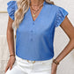 Ruffled Notched Cap Sleeve Blouse