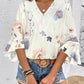 Ruffled Printed V-Neck Half Sleeve Blouse