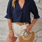 Full Size Notched Half Sleeve Blouse
