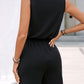Perfee Drawstring Half Zip Sleeveless Romper
