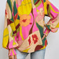Floral Smocked Lantern Sleeve Mock Neck Blouse