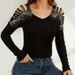 Rhinestone Cutout Long Sleeve T-Shirt