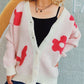 Flower Button Down V-Neck Long Sleeve Cardigan