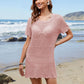 Openwork Round Neck Short Sleeve Cover-UP