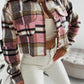 Pocketed Collared Neck Long Sleeve Plaid Jacket