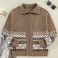Zip Up Long Sleeve Geometric Cardigan