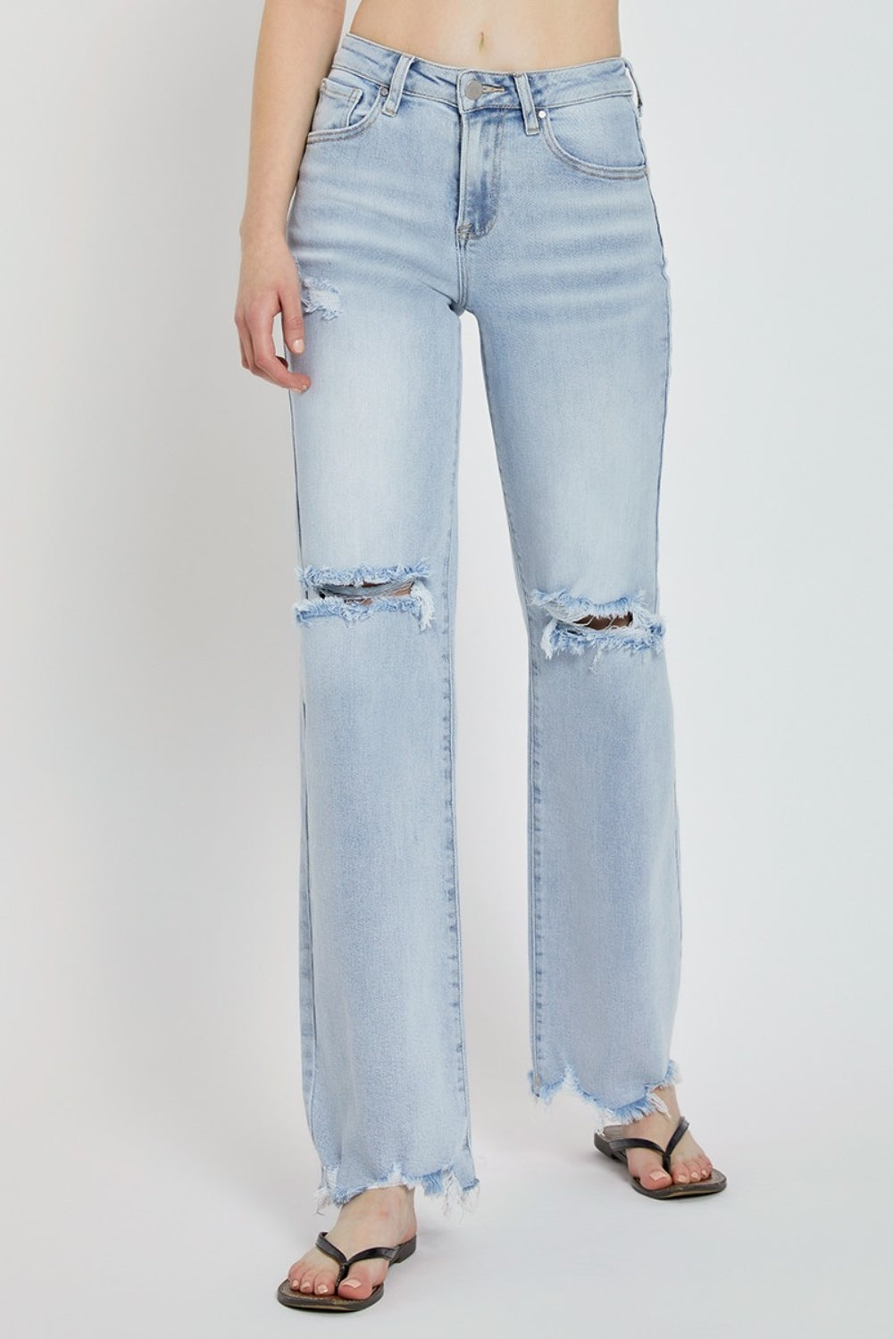 Risen Full Size High Rise Distressed Wide Leg Jeans *