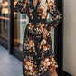 Printed Notched Long Sleeve Midi Dress
