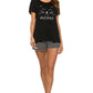 Graphic Round Neck Top and Striped Shorts Lounge Set
