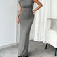 Devine Ruched Single Shoulder Short Sleeve Maxi Dress