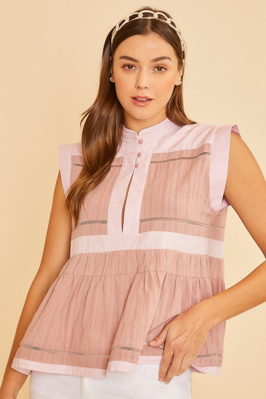 Annie Wear Contrast Trim Peplum Button Detail Blouse *