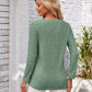 Full Size Decorative Button Openwork V-Neck T-Shirt