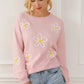 Flower Round Neck Dropped Shoulder Sweater