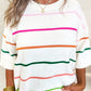 Striped Half Sleeve Drop Shoulder Sweater