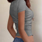 Half Button Scoop Neck Short Sleeve Knit Top