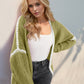 Double Take Contrast Open Front Dropped Shoulder Cardigan