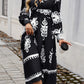 Devine Printed Surplice Lantern Sleeve Midi Dress