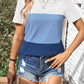 Color Block Round Neck Short Sleeve T-Shirt