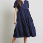 HEYSON Full Size Navy Blue Cotton Poplin Ruffled Tiered Midi Dress