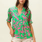 BiBi Smocked Cuff Floral Contrast Top - Brand BiBi