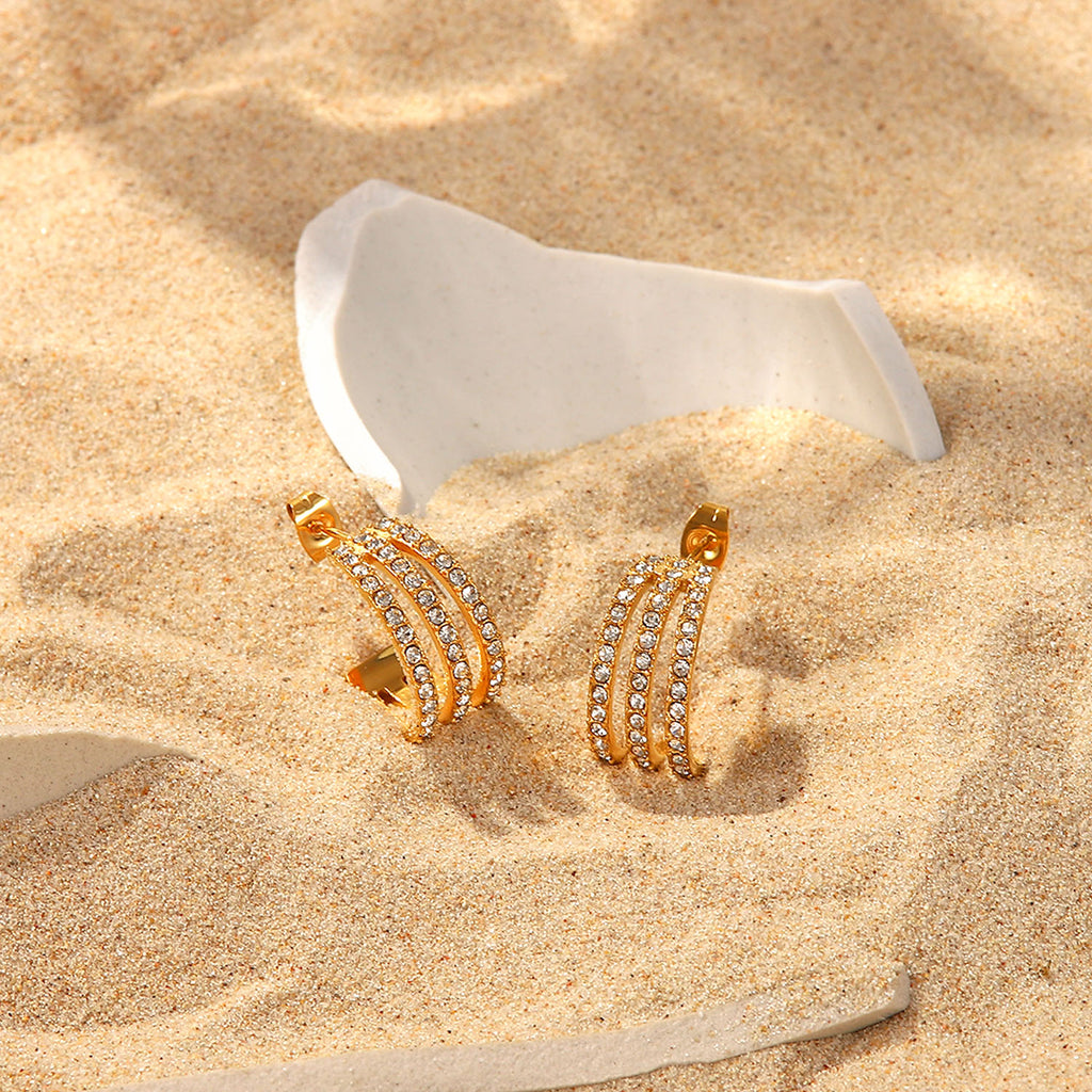 Jack & Din Stainless Steel Inlaid Zircon C-Hoop Earrings *