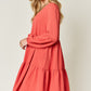 Double Take Full Size V-Neck Balloon Sleeve Tiered Dress