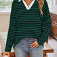 Lovelet Striped Johnny Collar Long Sleeve T-Shirt
