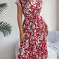 Tied Pleated Printed Short Sleeve Dress