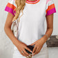 Mandy Contrast Round Neck Short Sleeve Knit Top