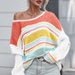 Openwork Striped Round Neck Long Sleeve Sweater