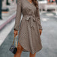 Tied Printed Notched Balloon Sleeve Dress