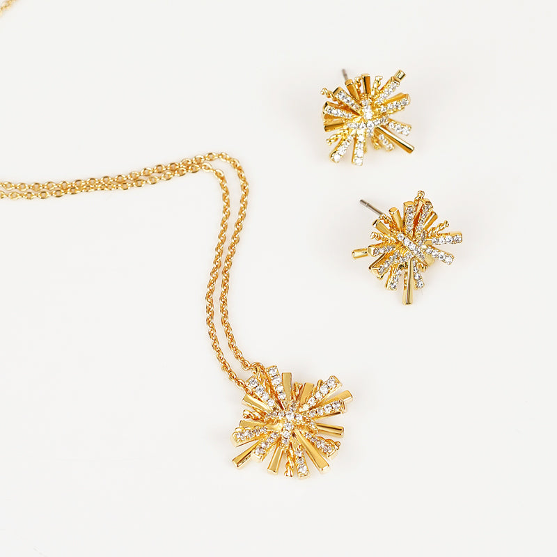 Halo Crown Jewelry Starburst Gold-Plated Earrings and Necklace Set *