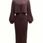 Open Front Long Sleeve Cardigan and Side Slit Cami Dress Set