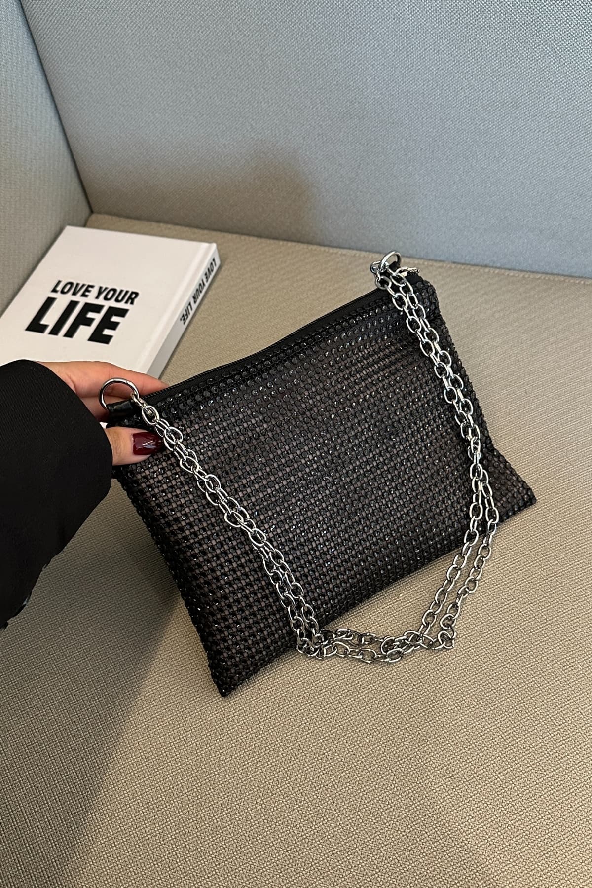 Rhinestone Polyester Chain Crossbody Bag