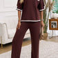 Devine Contrast Trim Half Sleeve Top and Pants Set
