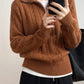 Cable-Knit Half Zip Long Sleeve Sweater